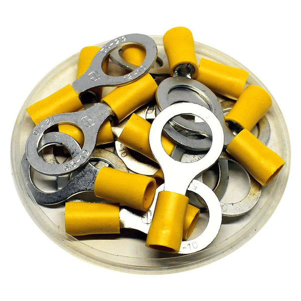 CEEYSEE 50-Pack Fork Connectors – M5 (#10) Yellow, 12-10 AWG, Heat Shrink Insulated Terminals