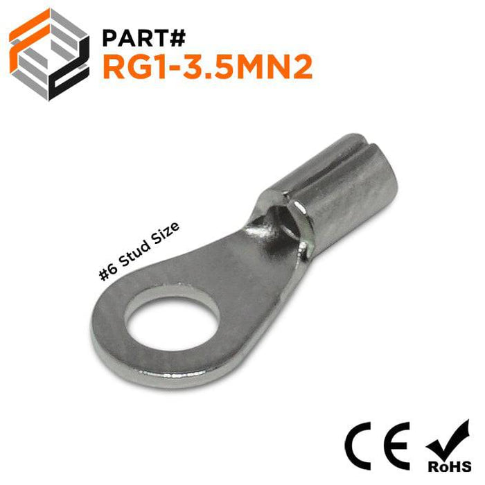 RG1-3.5MN2 - Stainless Steel Ring Terminals - 22-16 AWG - #6 Stud - Ferrules Direct