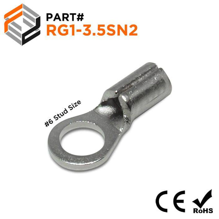 RG1-3.5SN2 - Stainless Steel Ring Terminals - 22-16 AWG - #6 Stud - Ferrules Direct