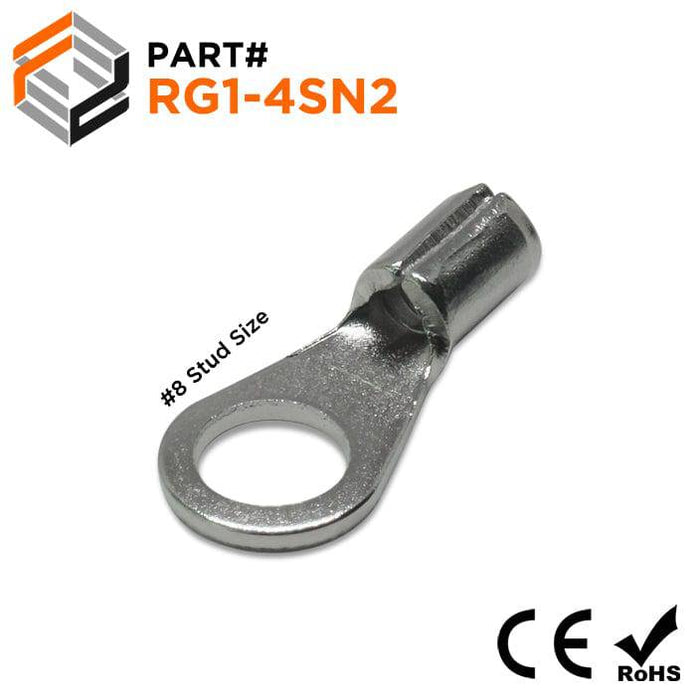 RG1-4SN2 - Stainless Steel Ring Terminals - 22-16 AWG - #8 Stud - Ferrules Direct