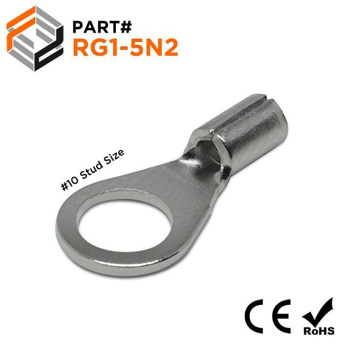RG1-5N2 - Stainless Steel Ring Terminals - 22-16 AWG - #10 Stud - Ferrules Direct