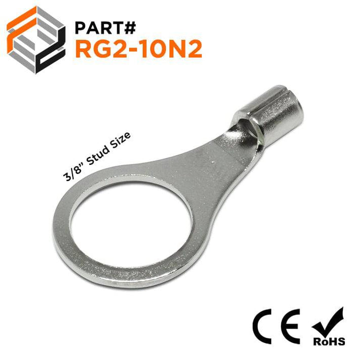 RG2-10N2 - Stainless Steel Ring Terminals - 16-14 AWG - 3/8" Stud - Ferrules Direct