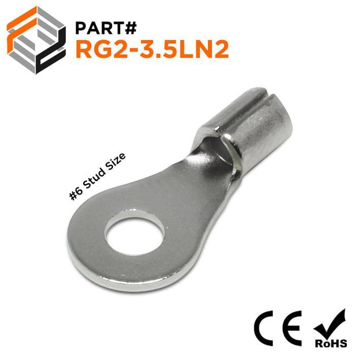 RG2-3.5LN2 - Stainless Steel Ring Terminals - 16-14 AWG - #6 Stud - Ferrules Direct