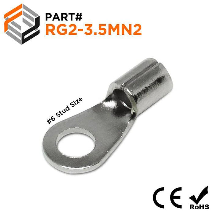 RG2-3.5MN2 - Stainless Steel Ring Terminals - 16-14 AWG - #6 Stud - Ferrules Direct