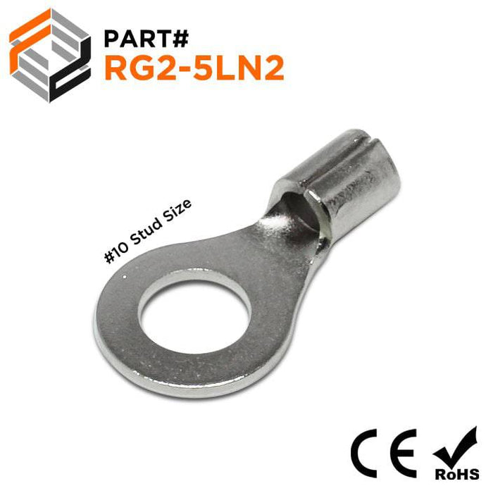 RG2-5LN2 - Stainless Steel Ring Terminals - 16-14 AWG - #10 Stud - Ferrules Direct