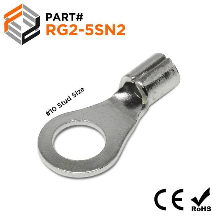 RG2-5SN2 - Stainless Steel Ring Terminals - 16-14 AWG - #10 Stud - Ferrules Direct