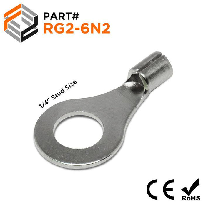 RG2-6N2 - Stainless Steel Ring Terminals - 16-14 AWG - 1/4" Stud - Ferrules Direct