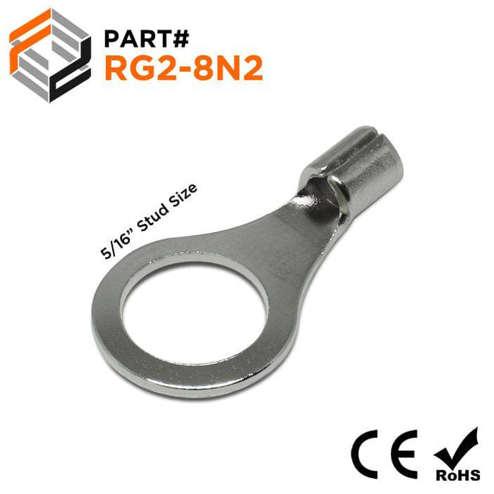 RG2-8N2 - Stainless Steel Ring Terminals - 16-14 AWG - 5/16" Stud - Ferrules Direct