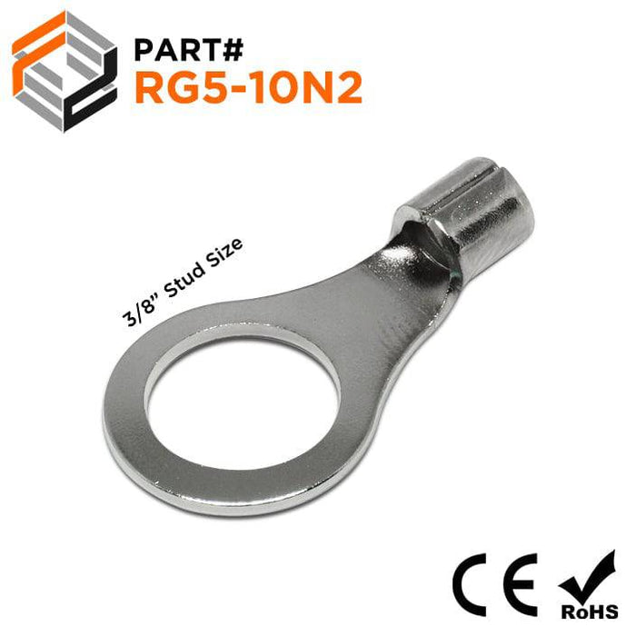 RG5-10N2 - Stainless Steel Ring Terminals - 12-10 AWG - 3/8" Stud - Ferrules Direct