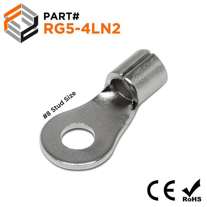 RG5-4LN2 - Stainless Steel Ring Terminals - 12-10 AWG - #8 Stud - Ferrules Direct