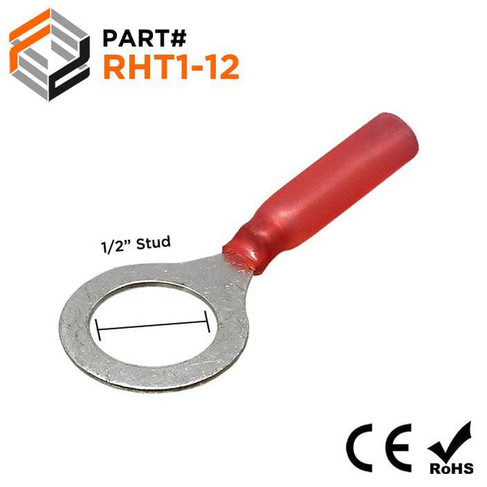 RHT1-12 - Nylon Insulated Heat Shrinkable Ring Terminals - 22-16 AWG - Ferrules Direct