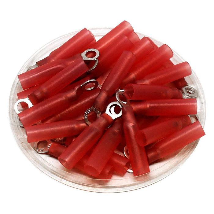 Wirefy Heat Shrink Ring Terminals 1/2 - Marine Grade Terminal Connectors Waterproof Eyelet Wire Connectors Red 10 12 Awg 90 Pcs