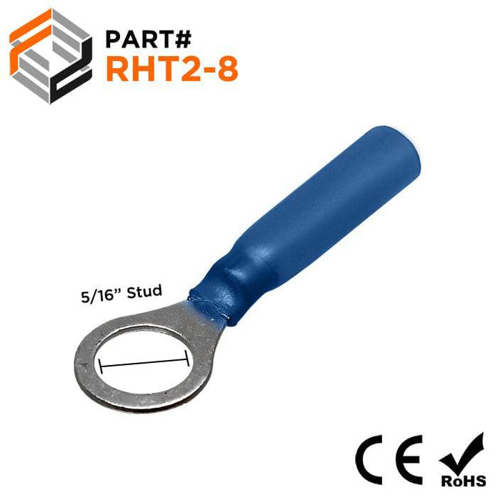 RHT2-8 - Nylon Insulated Heat Shrinkable Ring Terminals - 16-14 AWG - Ferrules Direct