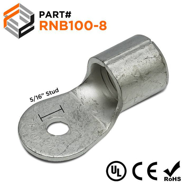 100 Pack 8 AWG 3/8 Inch Ring Terminals, Non-Insulated, Uninsulated Wire Connectors