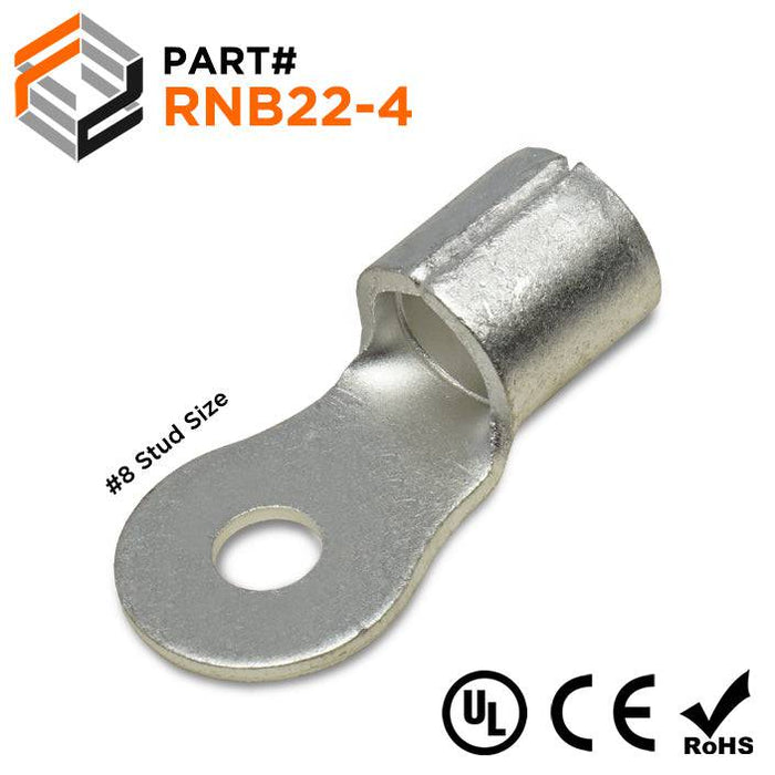 RNB22-4 - Non Insulated Ring Terminals - 4 AWG - #8 Stud - Ferrules Direct