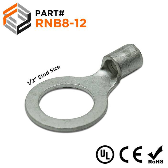RNB8-12 - Non Insulated Ring Terminal - 8 AWG - 1/2" Stud - Ferrules Direct