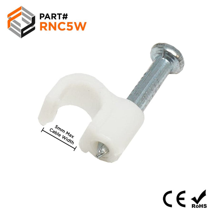 RNC5W - Round Nail Cable Clip - White - 5mm - Ferrules Direct