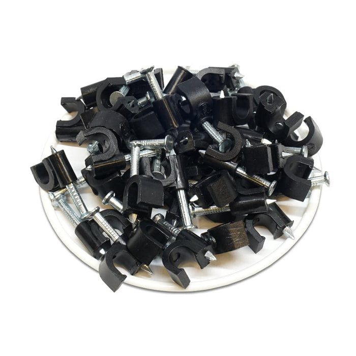 RNC6B - Round Nail Cable Clip - Black - 6mm - Ferrules Direct