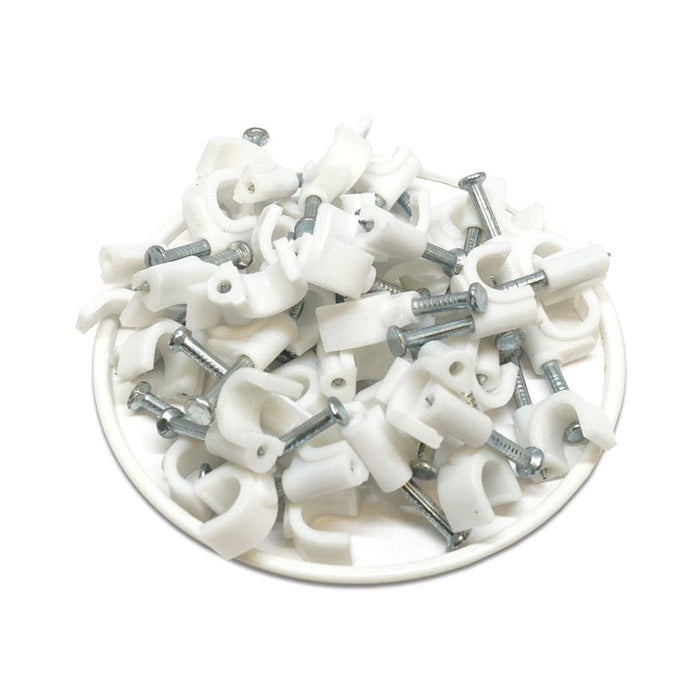 RNC7W - Round Nail Cable Clip - White - 7mm - Ferrules Direct
