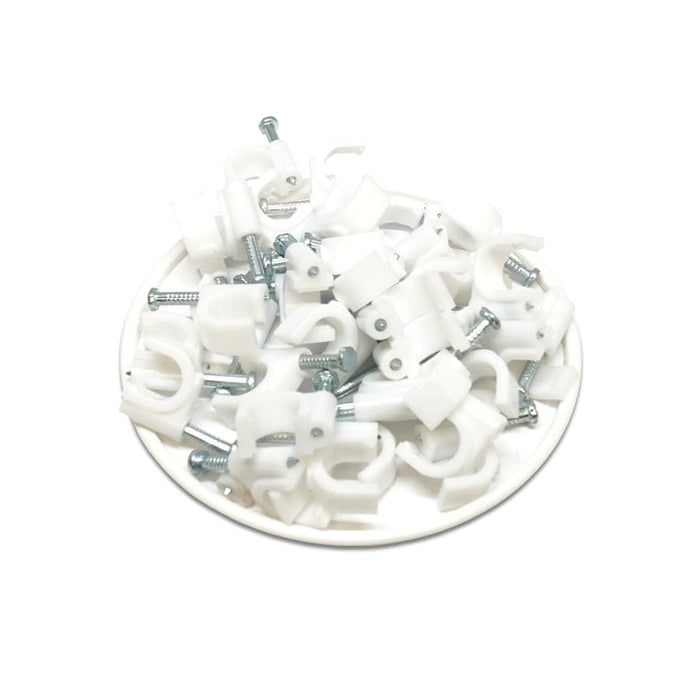 RNC8W - Round Nail Cable Clip - White - 8mm - Ferrules Direct