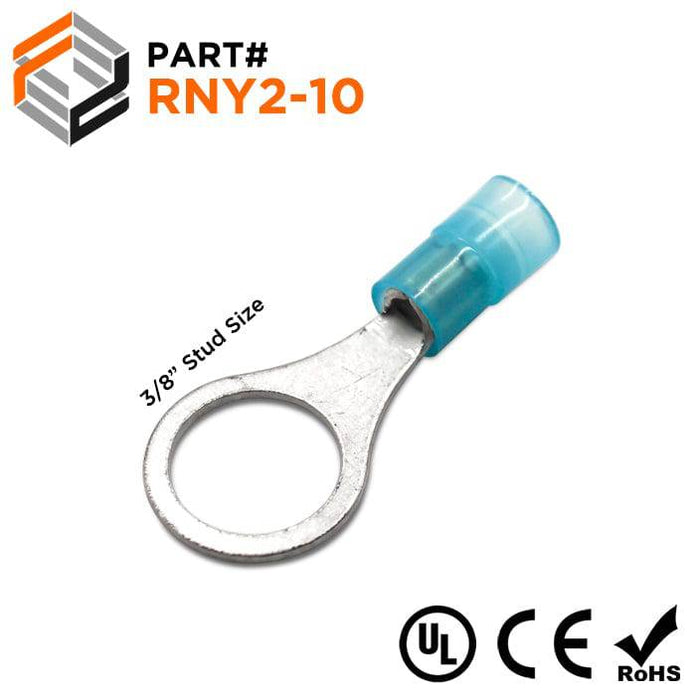 RNY2-10 Nylon Ring Terminals - Standard Crimp 16-14AWG - Stud 3/8" - Ferrules Direct