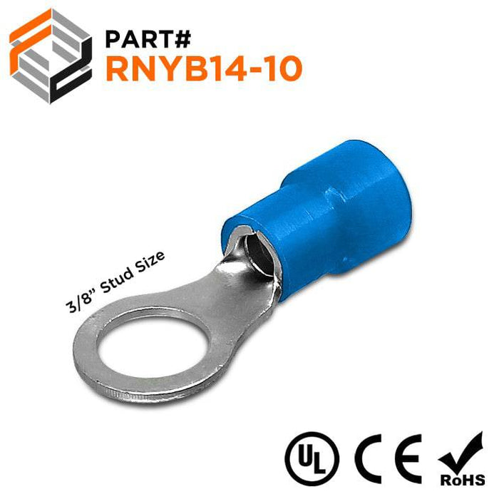 RNYB14-10 - Nylon Insulated Ring Terminals - 6 AWG - 3/8" Stud - Ferrules Direct