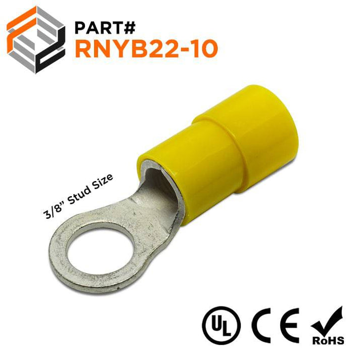 RNYB22-10 - Nylon Insulated Ring Terminals - 4 AWG - 3/8" Stud - Ferrules Direct