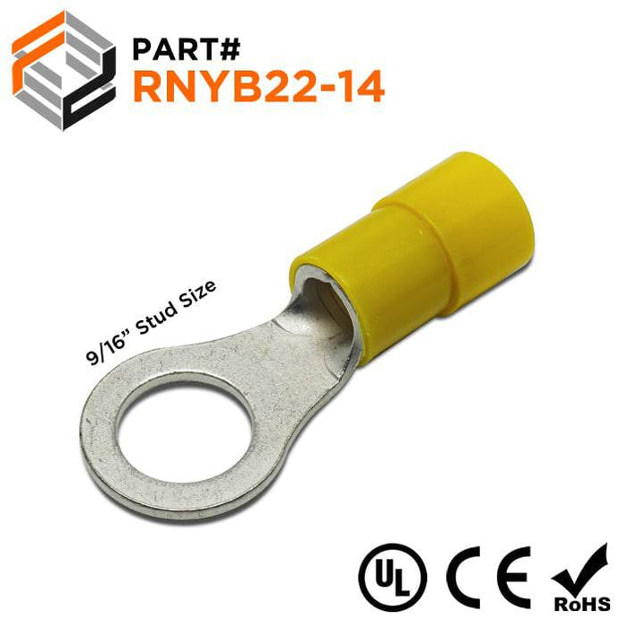 RNYB22-14 - Nylon Insulated Ring Terminals - 4 AWG - 9/16" Stud - Ferrules Direct