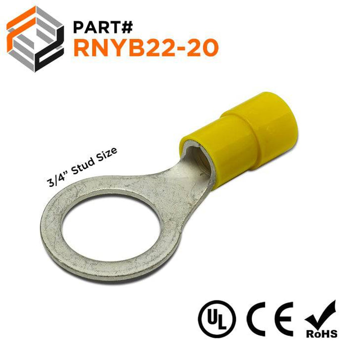 RNYB22-20 - Nylon Insulated Ring Terminals - 4 AWG - 3/4" Stud - Ferrules Direct