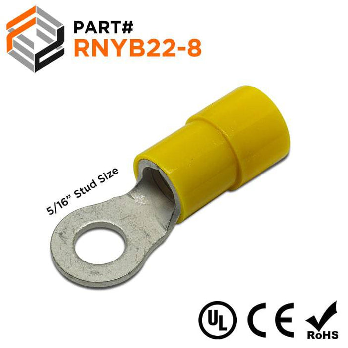 RNYB22-8 - Nylon Insulated Ring Terminals - 4 AWG - 5/16" Stud - Ferrules Direct