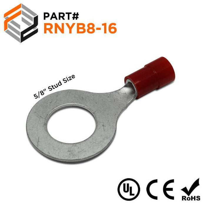 RNYB8-16 - Nylon Insulated Ring Terminals - 8 AWG - 5/8" Stud - Ferrules Direct