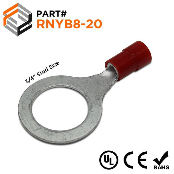 RNYB8-20 - Nylon Insulated Ring Terminals - 8 AWG - 3/4" Stud - Ferrules Direct