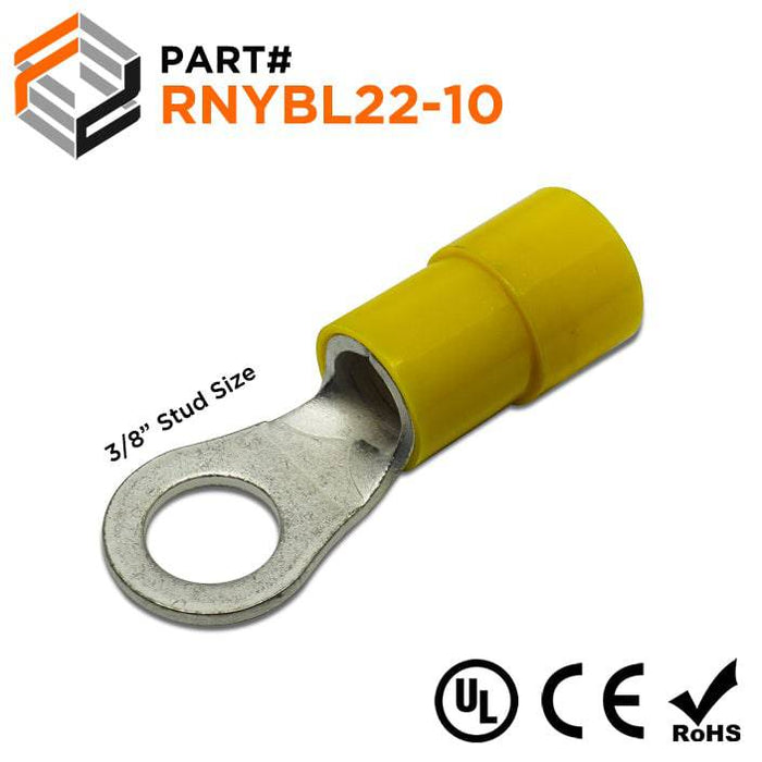 RNYBL22-10 - Nylon Insulated Ring Terminals - 4 AWG - 3/8" Stud - Ferrules Direct