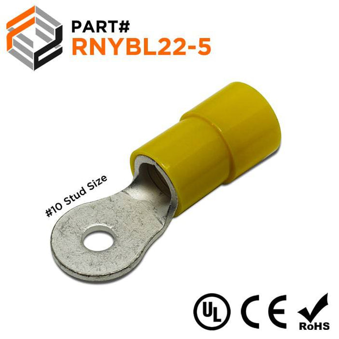 RNYBL22-5 - Nylon Insulated Ring Terminals - 4 AWG - #10 Stud - Ferrules Direct