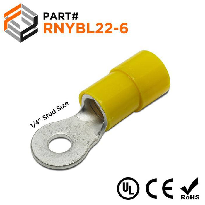 RNYBL22-6 - Nylon Insulated Ring Terminals - 4 AWG - 1/4" Stud - Ferrules Direct