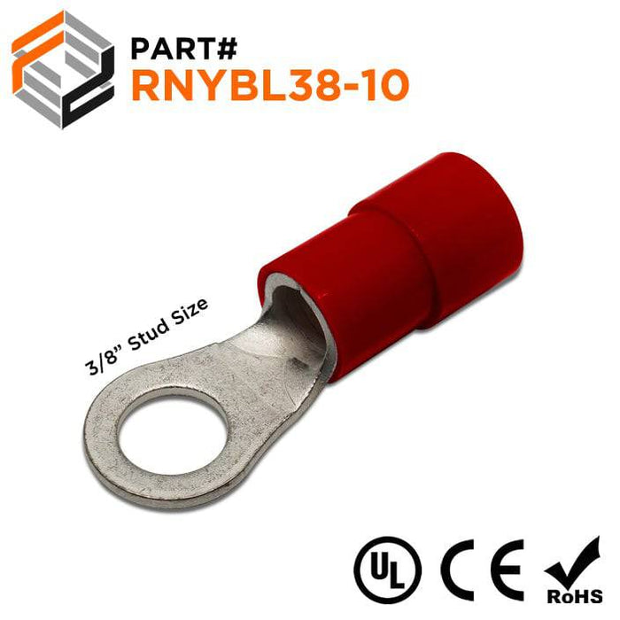 RNYBL38-10 - Nylon Insulated Ring Terminals - 2 AWG - 3/8" Stud - Ferrules Direct