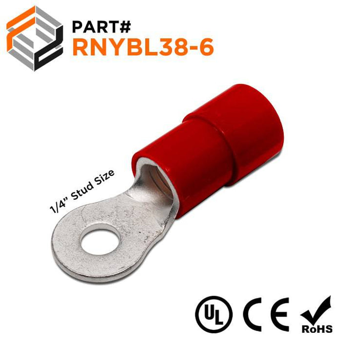 RNYBL38-6 - Nylon Insulated Ring Terminals - 2 AWG - 1/4" Stud - Ferrules Direct
