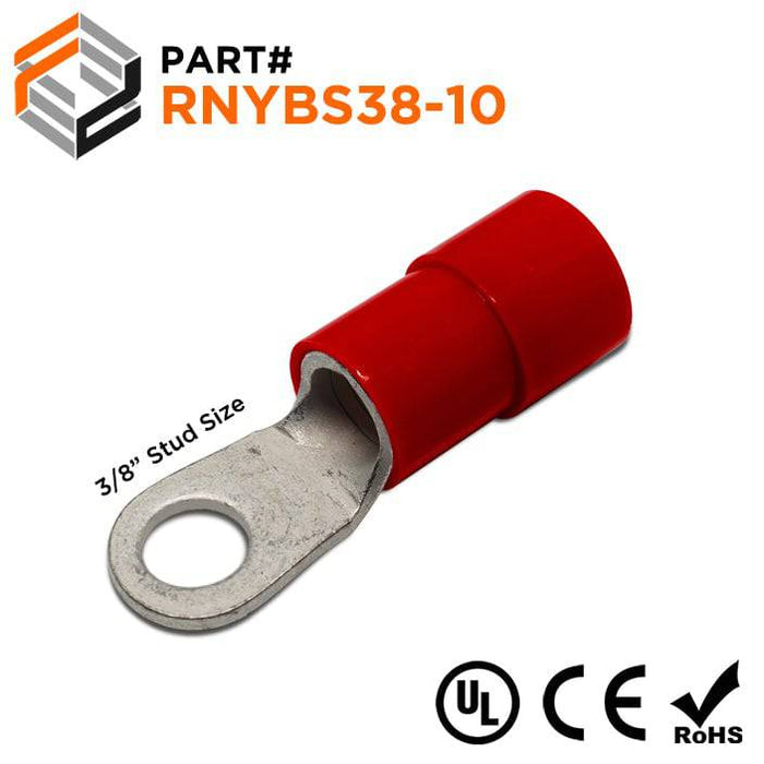 RNYBS38-10 - Nylon Insulated Ring Terminals - 2 AWG - 3/8" Stud - Ferrules Direct