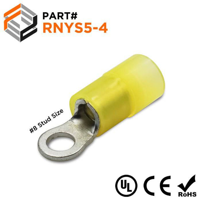 RNYS5-4 Nylon Ring Terminals - Standard Crimp 12-10AWG - Stud #8