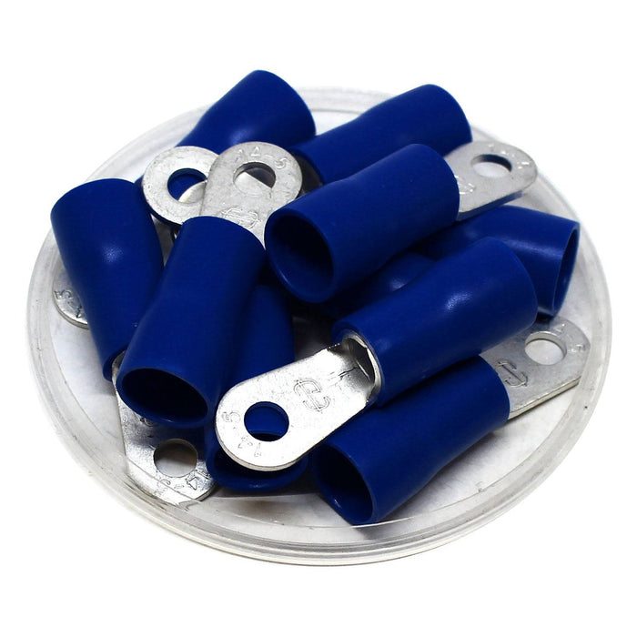 100-Pack #6 Blue Vinyl Ring Terminals - 16-14 AWG - Crimp Wire Connectors