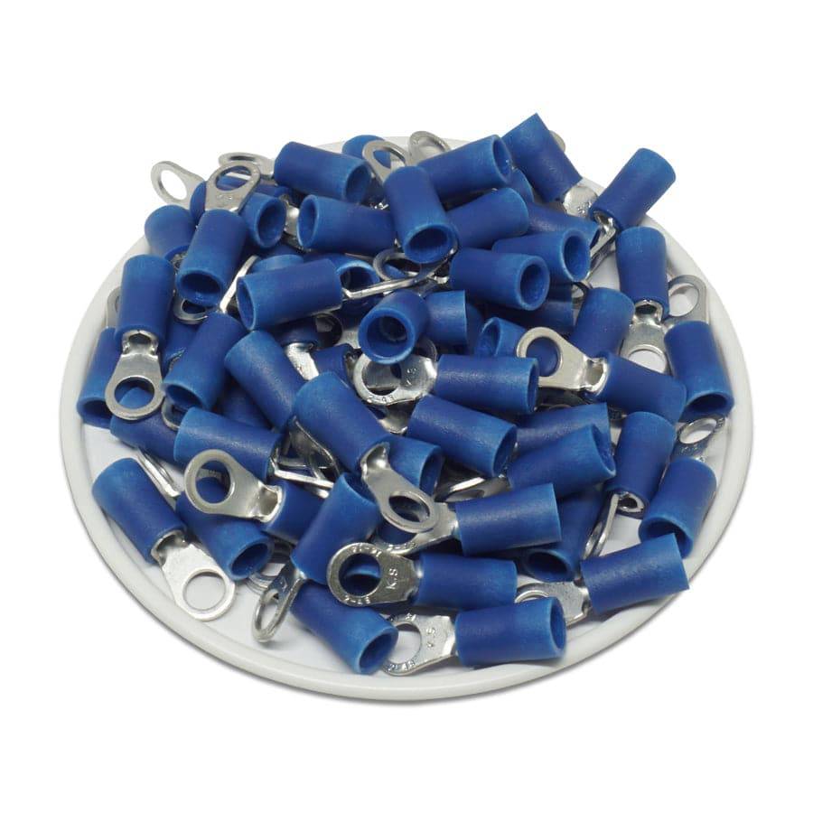 Install Bay Vinyl Terminal Ring Connector 16/14 Gauge 3/8 Inch, Blue -  BVRT38, 100 Pack