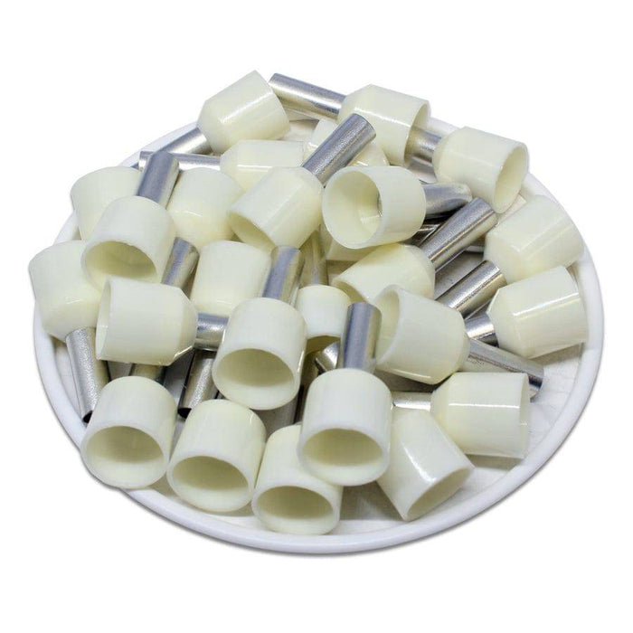 6 AWG (12mm Pin) Short Circuit Ferrules - White - Ferrules Direct