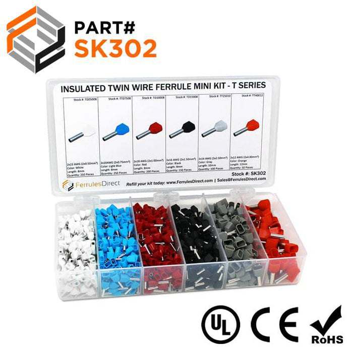 SK302 - Mini Kit - Twin Wire Ferrules - T Series - 22-12 AWG - Ferrules Direct