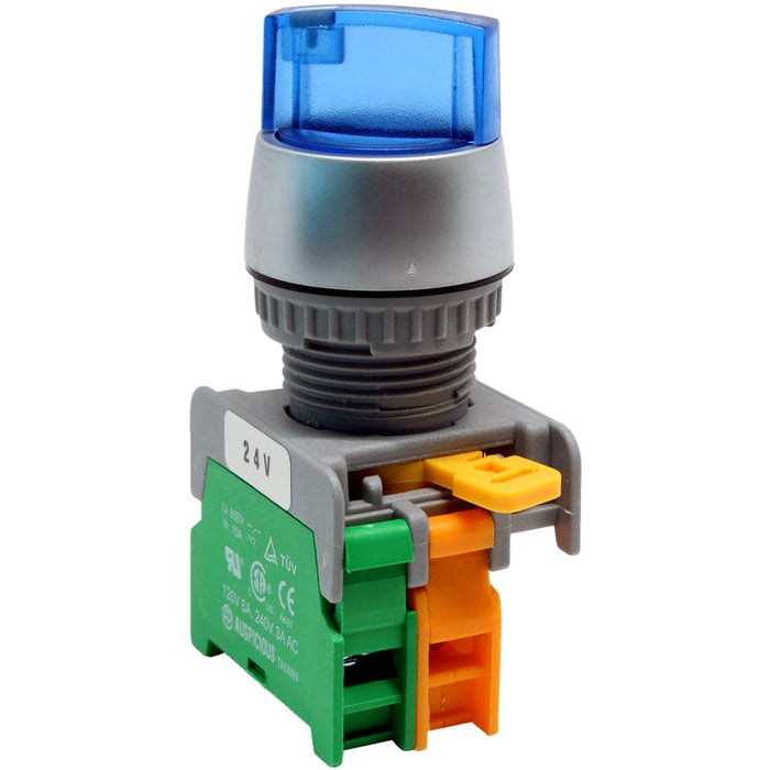SL22-1/O-24-BL - Illuminated Twist Knob Switch - 1 Contact (1/O) - 2 Positions (0-1) - 24V - Blue - Ferrules Direct