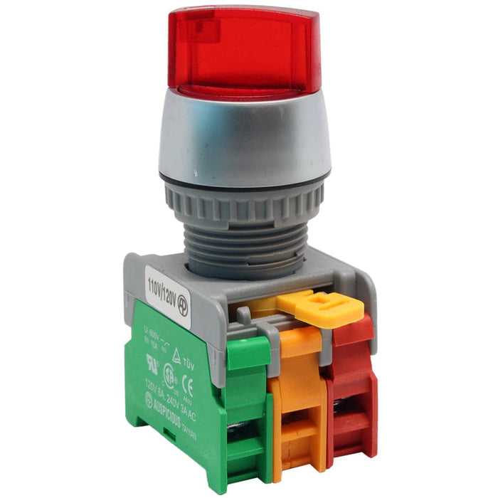 SL22-1O/C-RD - Illuminated Twist Knob Switch - 2 Contact (1O/C) - 2 Positions (1-2) - 110V - Red - Ferrules Direct