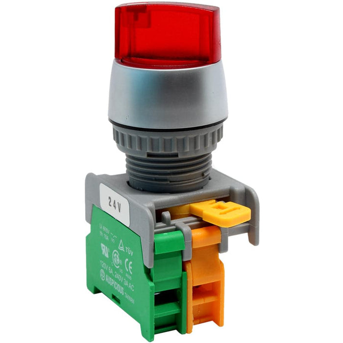 SL22-1/O-24-RD - Illuminated Twist Knob Switch - 1 Contact (1/O) - 2 Positions (0-1) - 24V - Red - Ferrules Direct