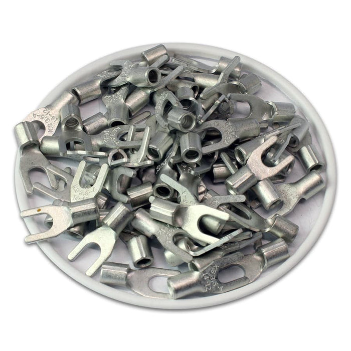 SNB3-4 - Non Insulated Brazed Spade Terminals - 14-12 AWG - #8 Stud - Ferrules Direct
