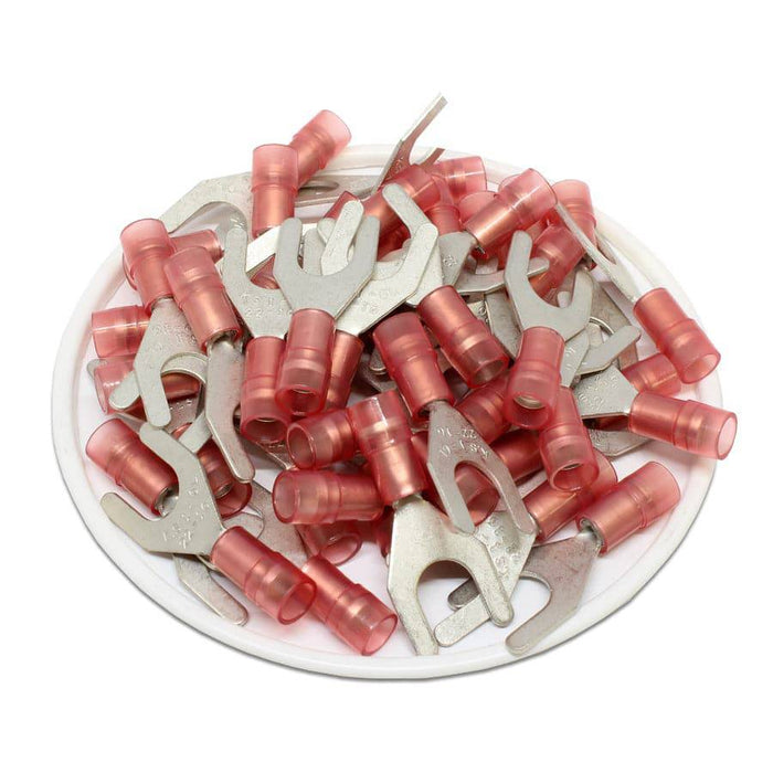 SNYDL1-6 - Nylon Insulated Double Crimp Spade Terminals - 22-16 AWG - 1/4" Stud - Ferrules Direct