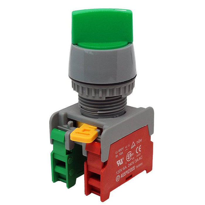 GCS22-1O/C-GN - Twist Knob Switch - 2 Contact (1O/C) - 2 Positions (1-2) - Green - Ferrules Direct
