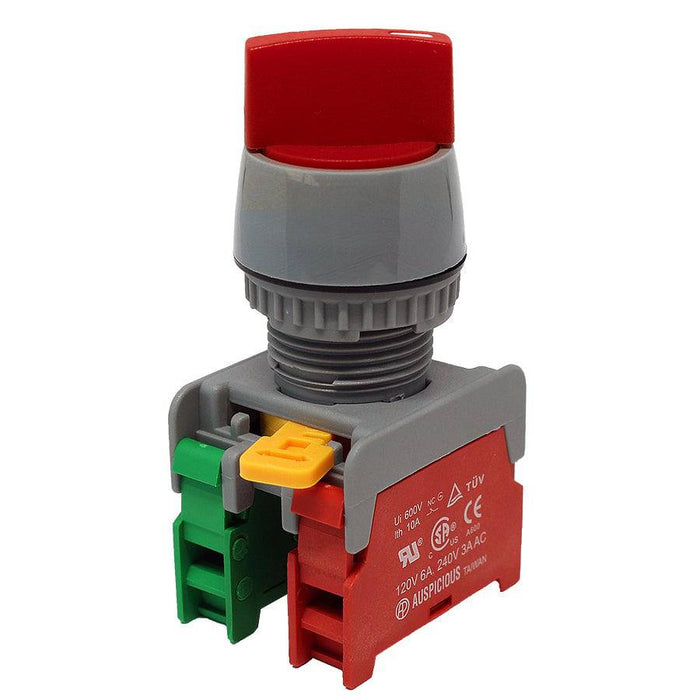 GCS22-1O/C-RD - Twist Knob Switch - 2 Contact (1O/C) - 2 Positions (1-2) - Red - Ferrules Direct